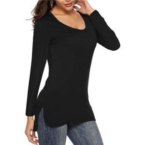 Womens Tunic Tops Short/Long Sleeve Tshirts Scoop Neck Long Shirt Fitted Tees